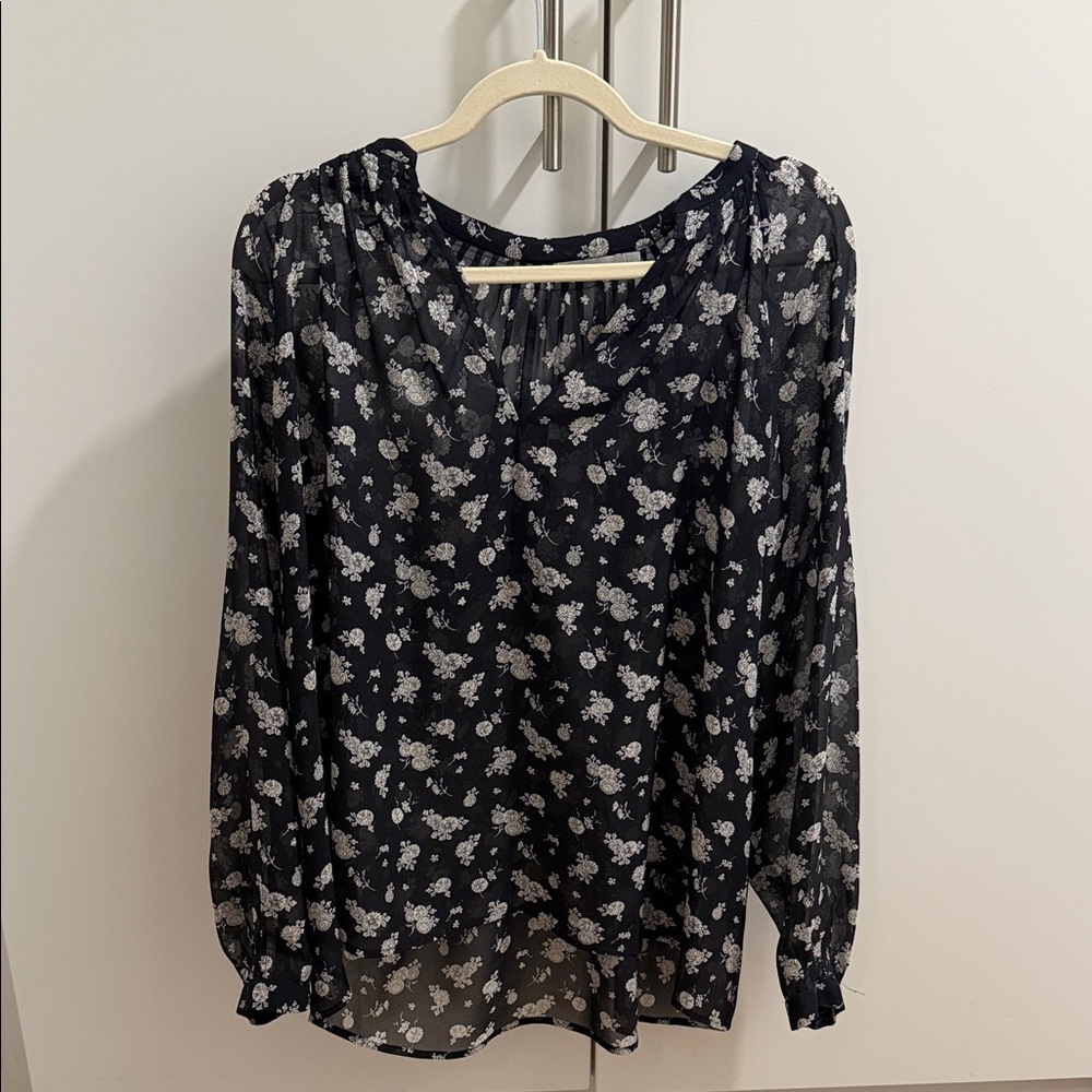 Vince Calico Floral silk Pleat-Neck Blouse